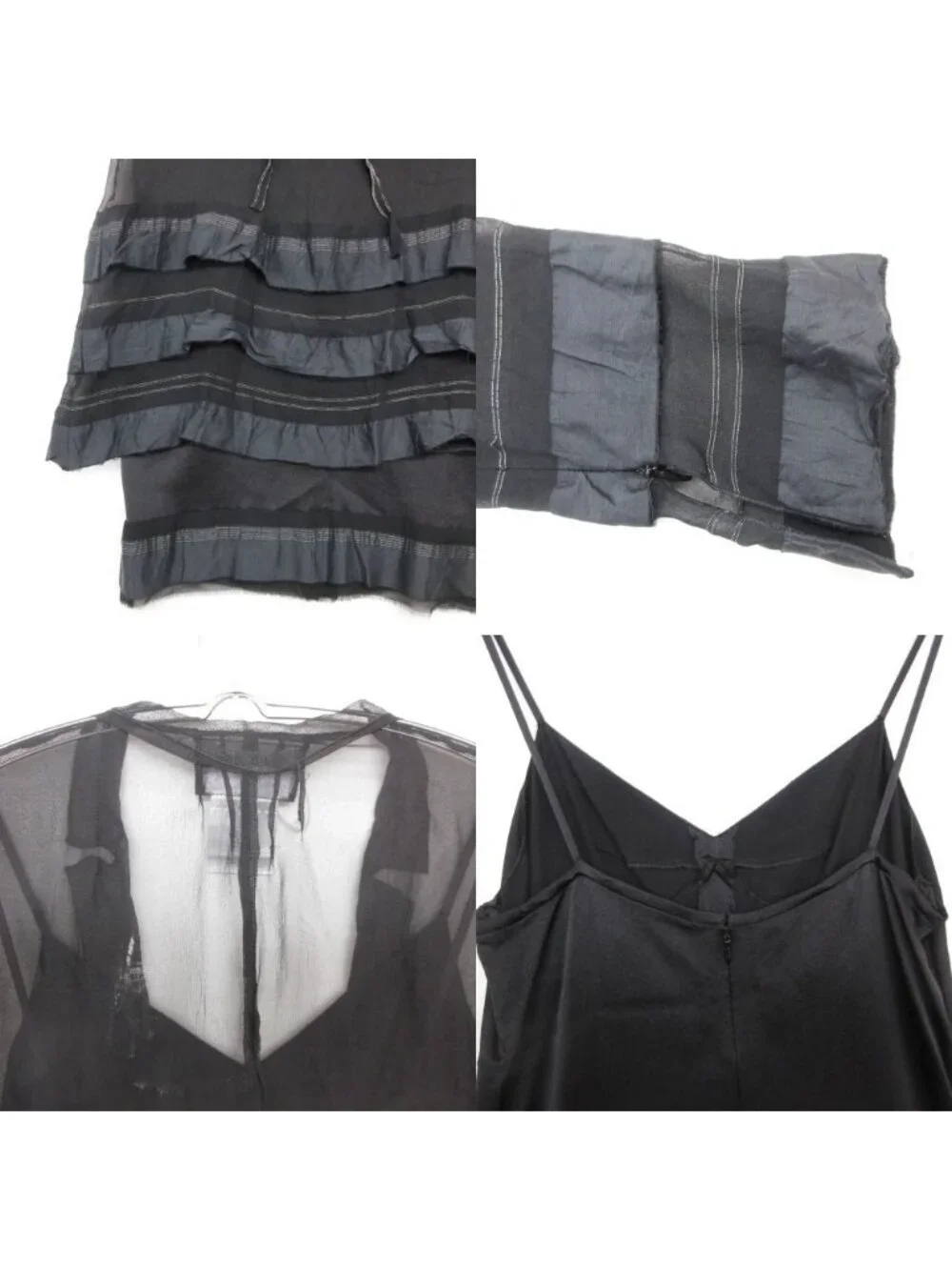 Chanel Set Vintage Silk 100% Sheer Chiffon Dress Back Zip Straight Black